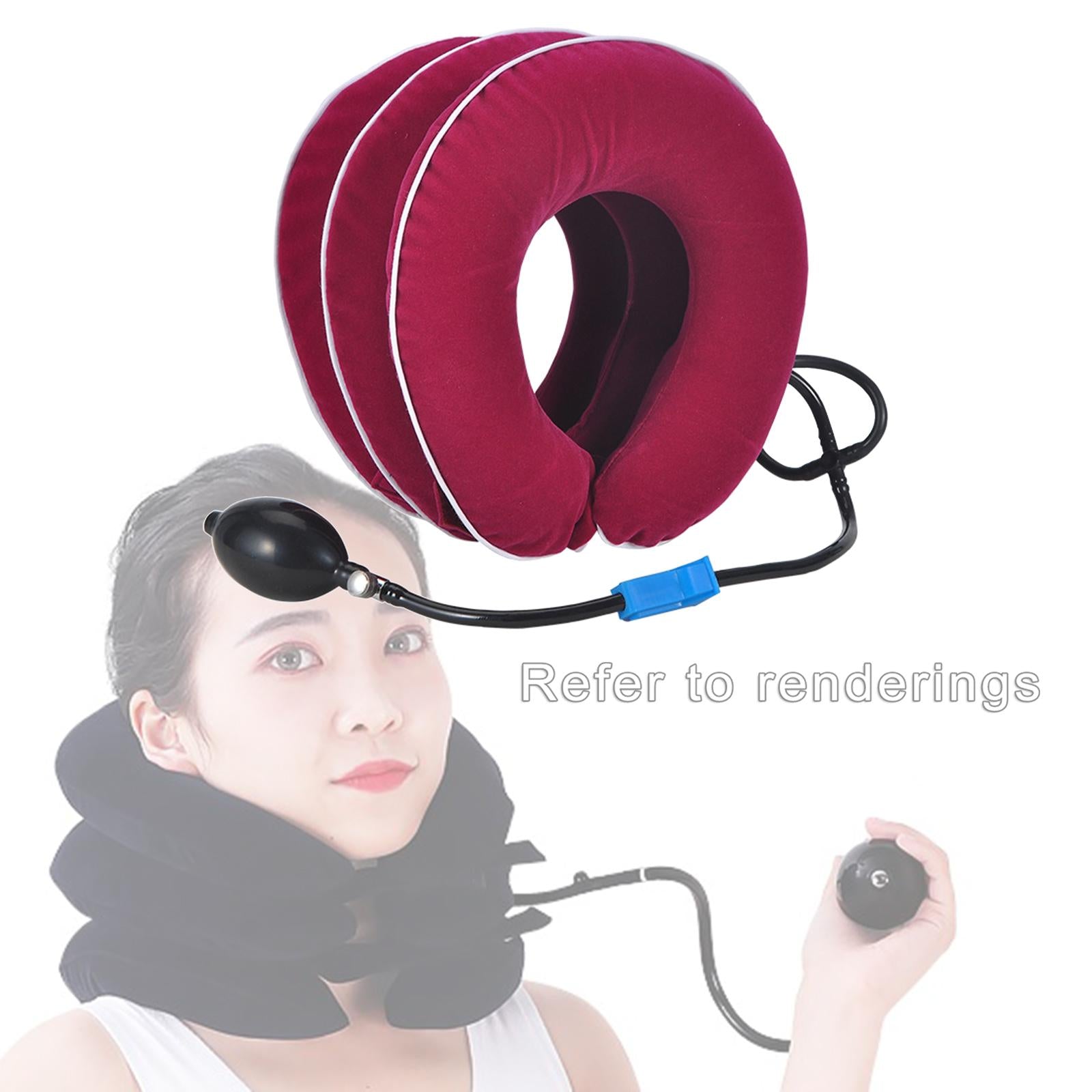 Cervical Vertebra Traction Device Inflatable Metal Ball for Office Rose red