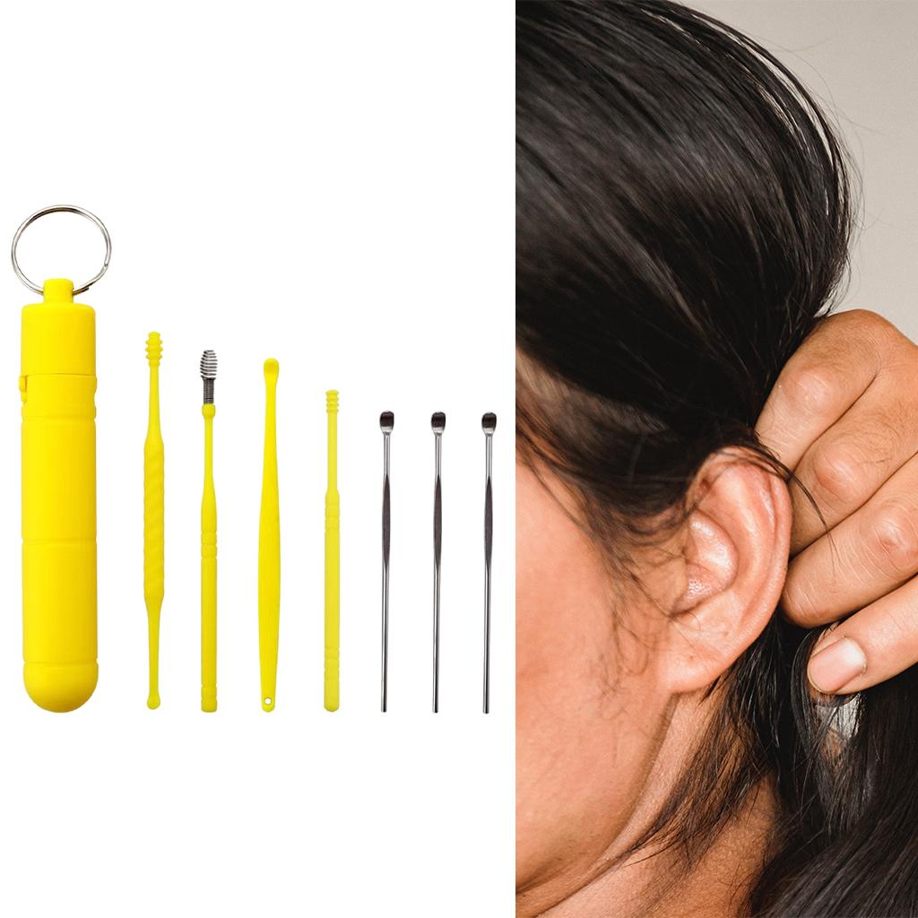 7Pcs Ear Wax Removal Tool Stainless Steel Smooth Ear Care Household Yellow