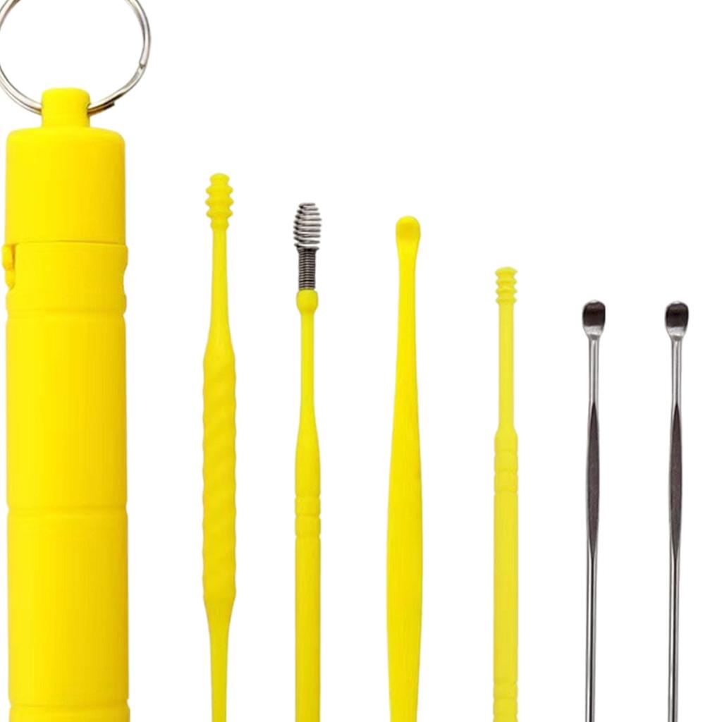 7Pcs Ear Wax Removal Tool Stainless Steel Smooth Ear Care Household Yellow