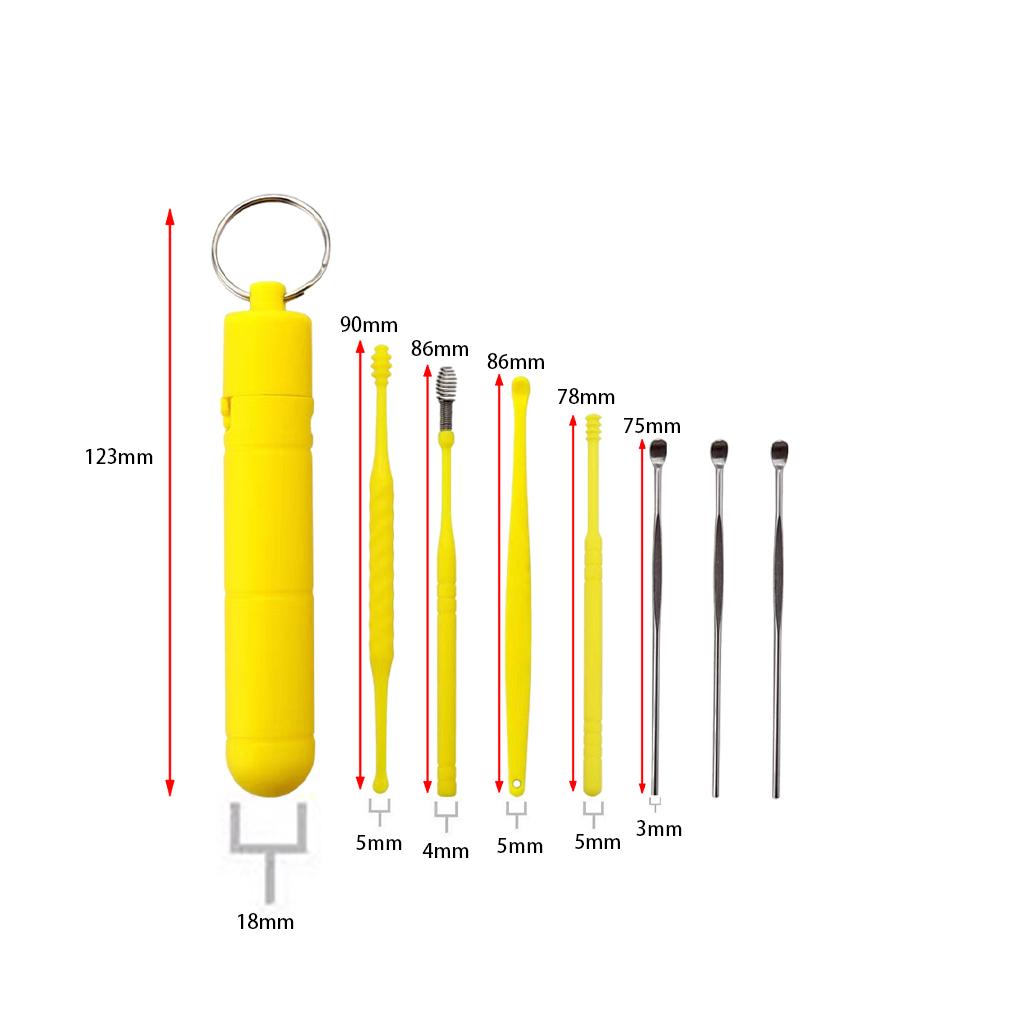 7Pcs Ear Wax Removal Tool Stainless Steel Smooth Ear Care Household Yellow