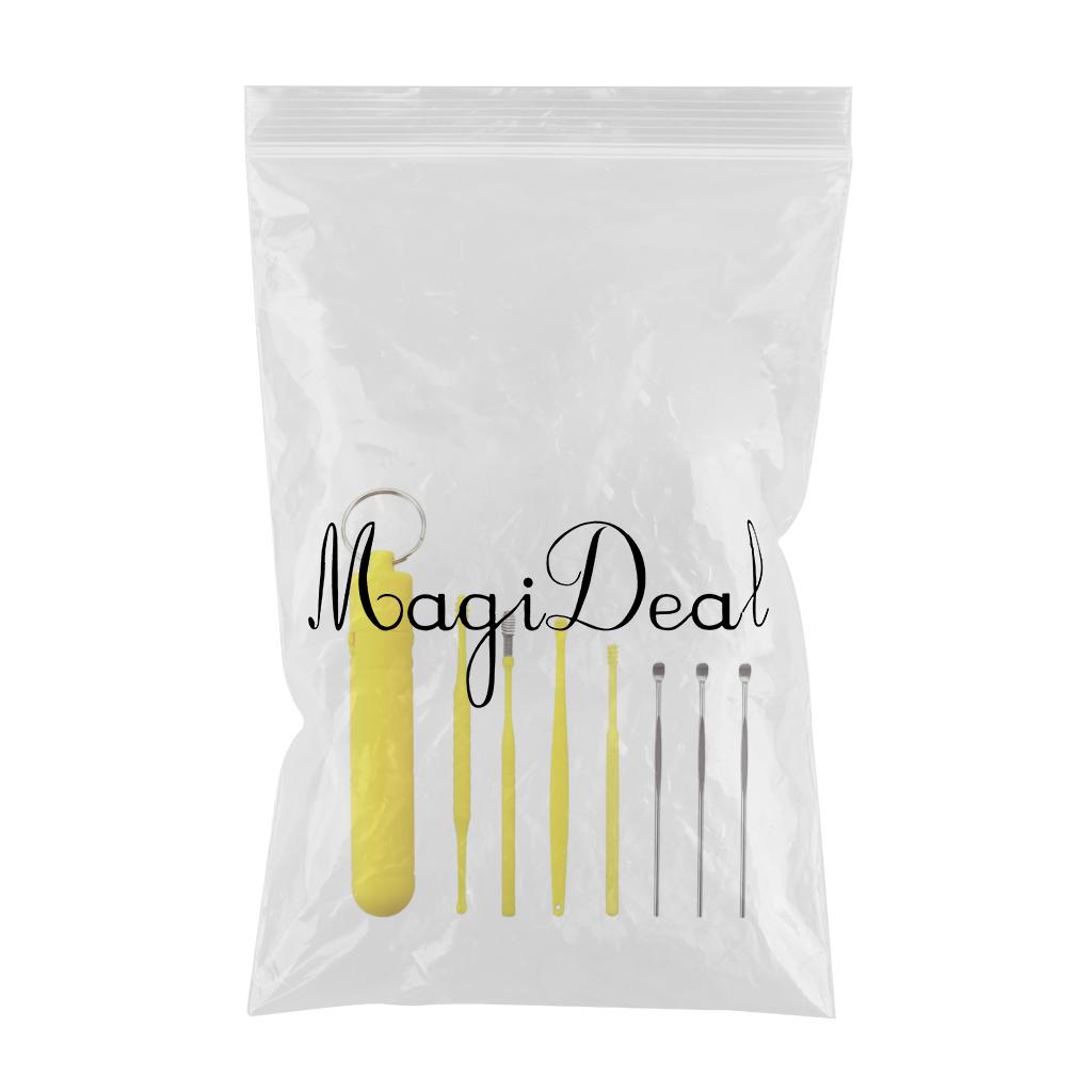 7Pcs Ear Wax Removal Tool Stainless Steel Smooth Ear Care Household Yellow