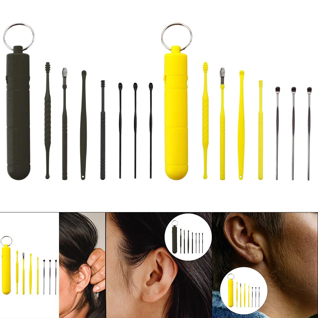 7Pcs Ear Wax Removal Tool Stainless Steel Smooth Ear Care Household Yellow