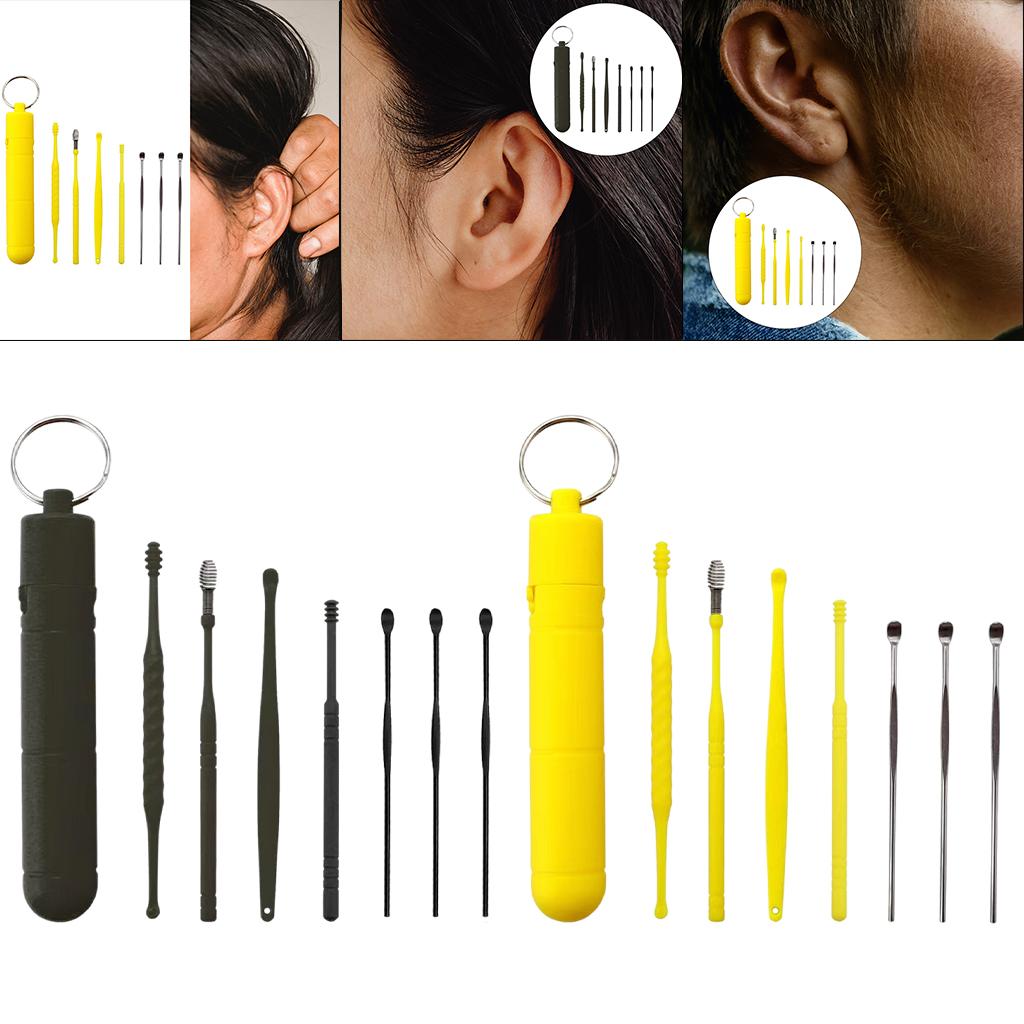 7Pcs Ear Wax Removal Tool Stainless Steel Smooth Ear Care Household Yellow
