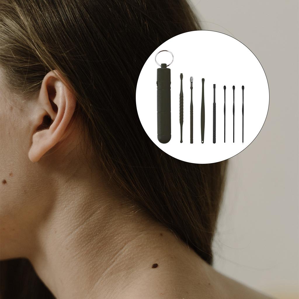 7Pcs Ear Wax Removal Tool Stainless Steel Smooth Ear Care Household Black