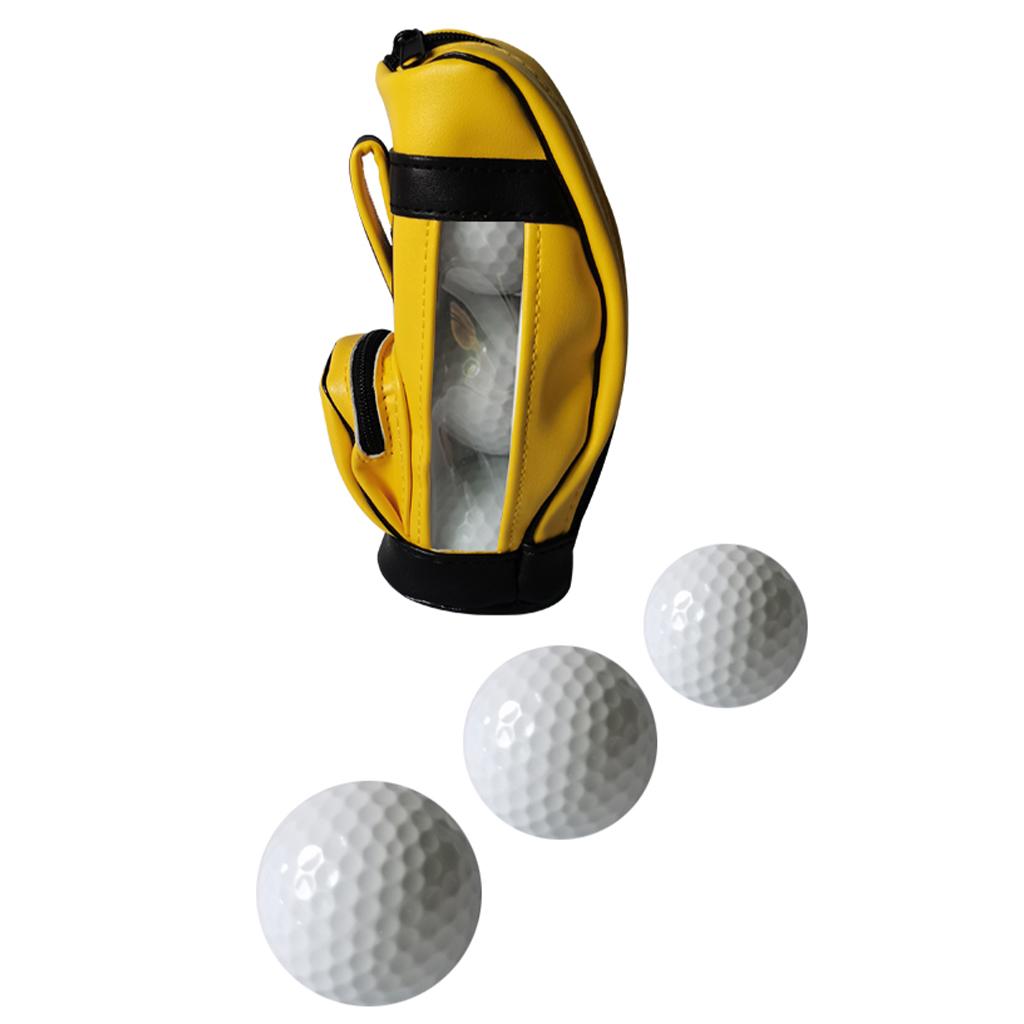 Golf Balls Bag PU Leather Universal for Men Sport Sports Gym Drawstring Bags Yellow 3Pcs Ball