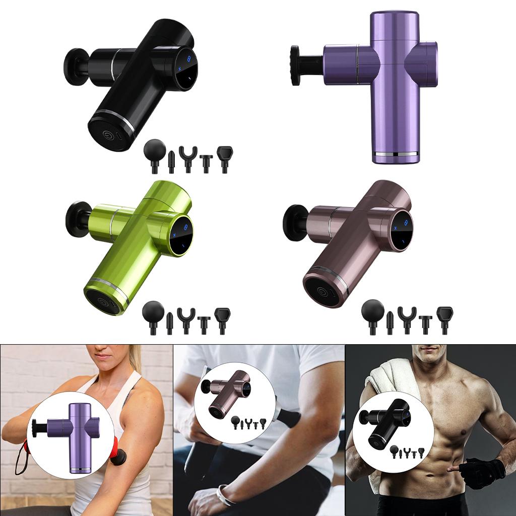 Mini Handheld Massage Gun 5 Heads Electric for Muscle Pain Relieving Purple