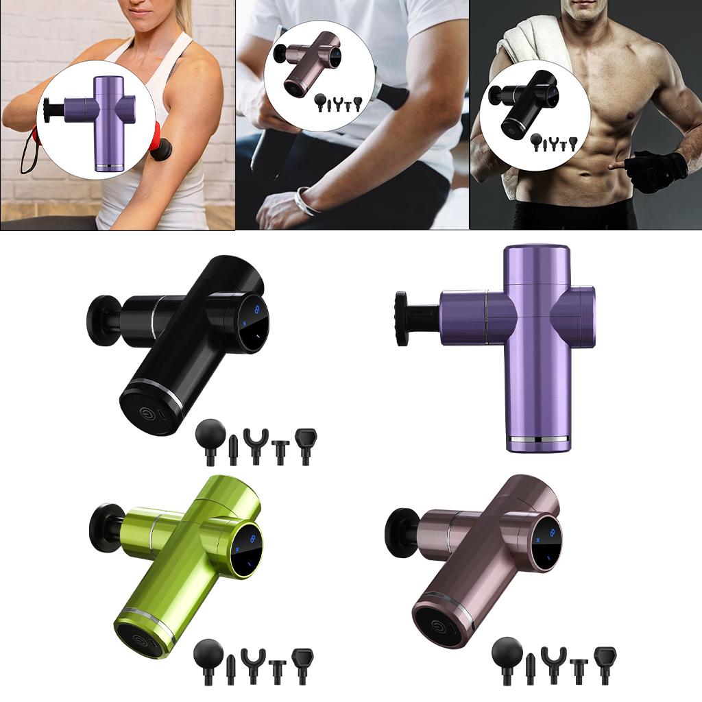Mini Handheld Massage Gun 5 Heads Electric for Muscle Pain Relieving Purple