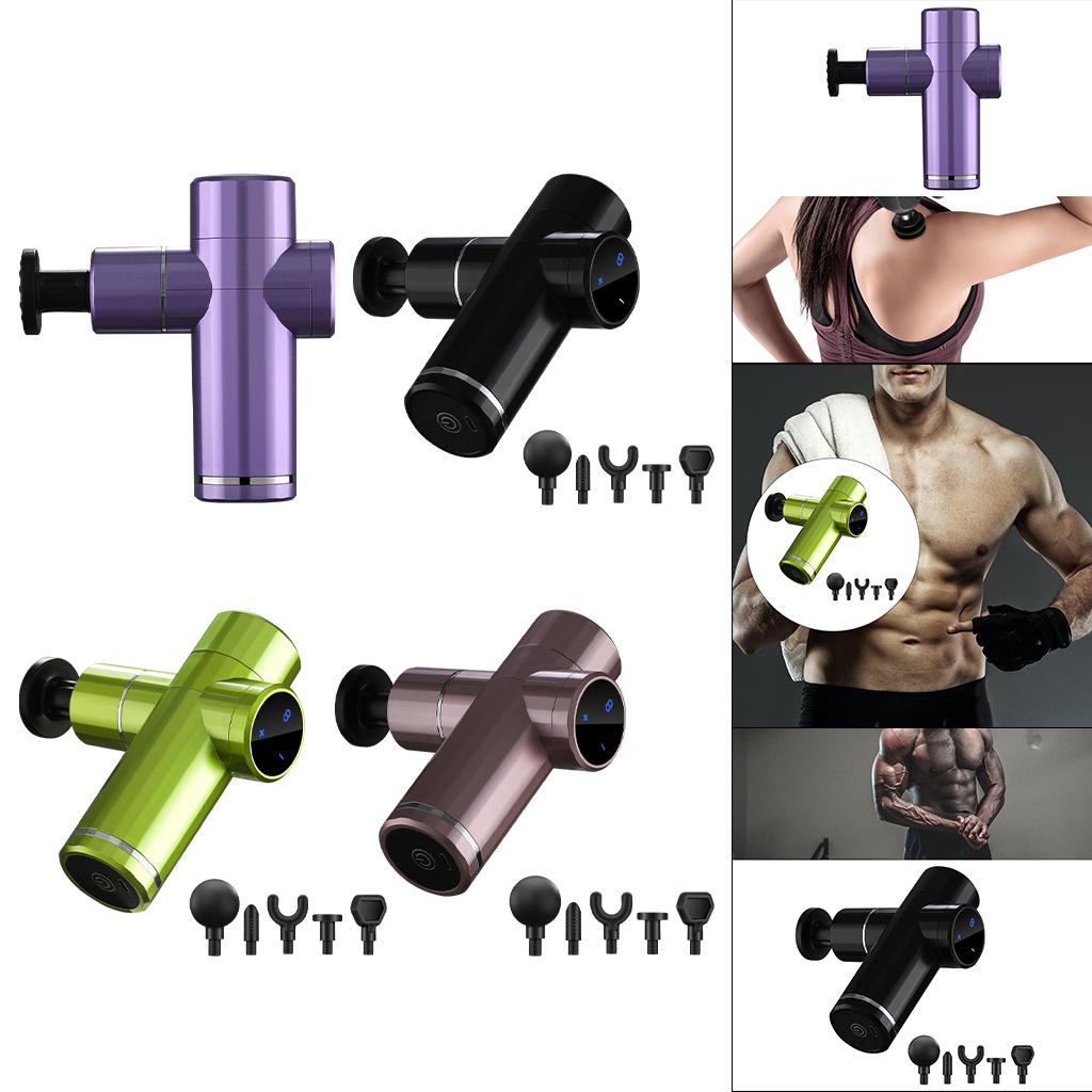 Mini Handheld Massage Gun 5 Heads Electric for Muscle Pain Relieving Purple