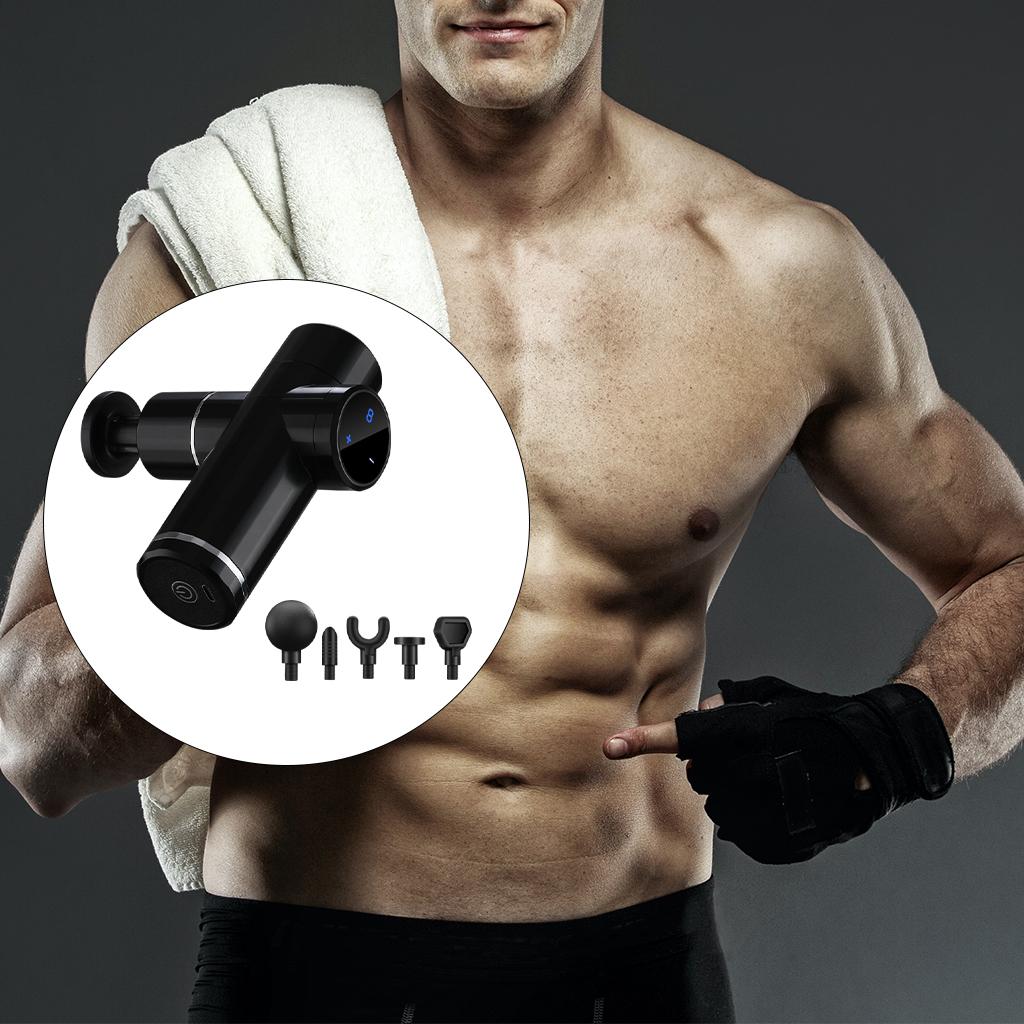 Mini Handheld Massage Gun 5 Heads Electric for Muscle Pain Relieving Black