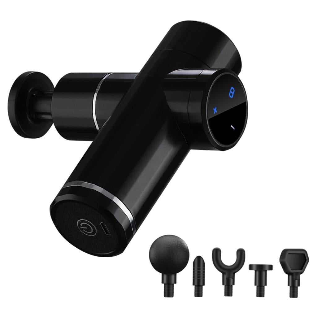 Mini Handheld Massage Gun 5 Heads Electric for Muscle Pain Relieving Black