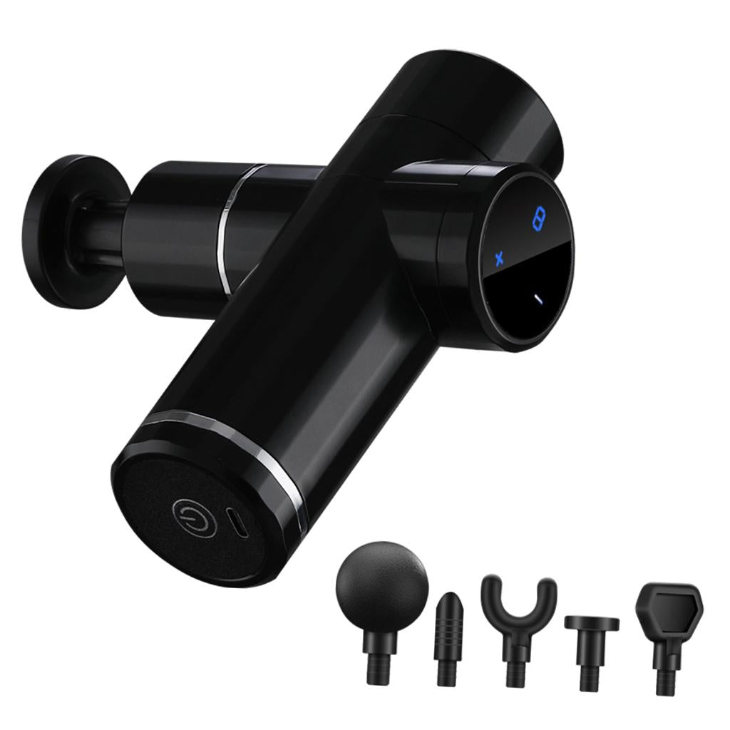 Mini Handheld Massage Gun 5 Heads Electric for Muscle Pain Relieving Black