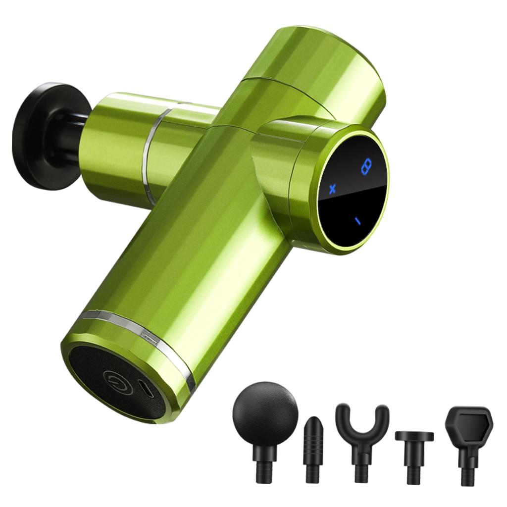 Mini Handheld Massage Gun 5 Heads Electric for Muscle Pain Relieving Green