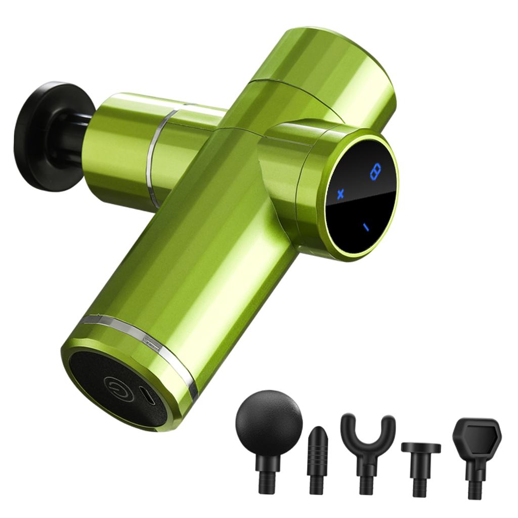 Mini Handheld Massage Gun 5 Heads Electric for Muscle Pain Relieving Green