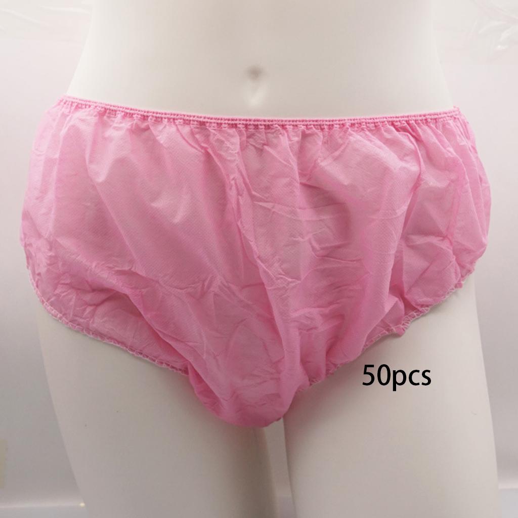 50x Disposable Panties with Elastic Waistband Soft for SPA Travel Pink