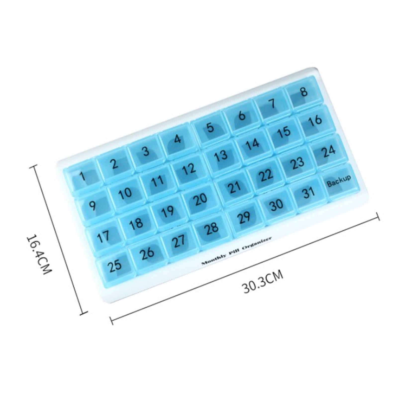 Monthly Pill Organizer 31 Day for Travel Supplements Vitamins Medications Blue