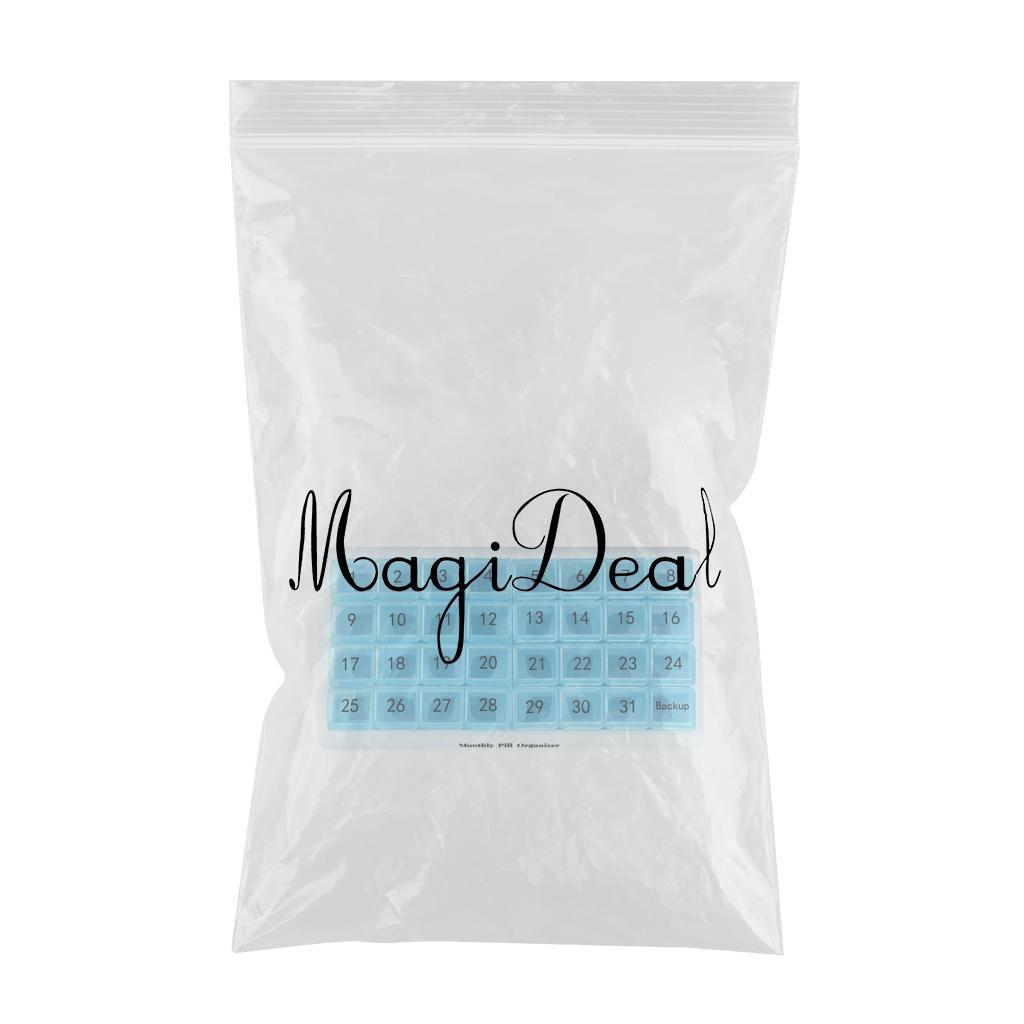Monthly Pill Organizer 31 Day for Travel Supplements Vitamins Medications Blue