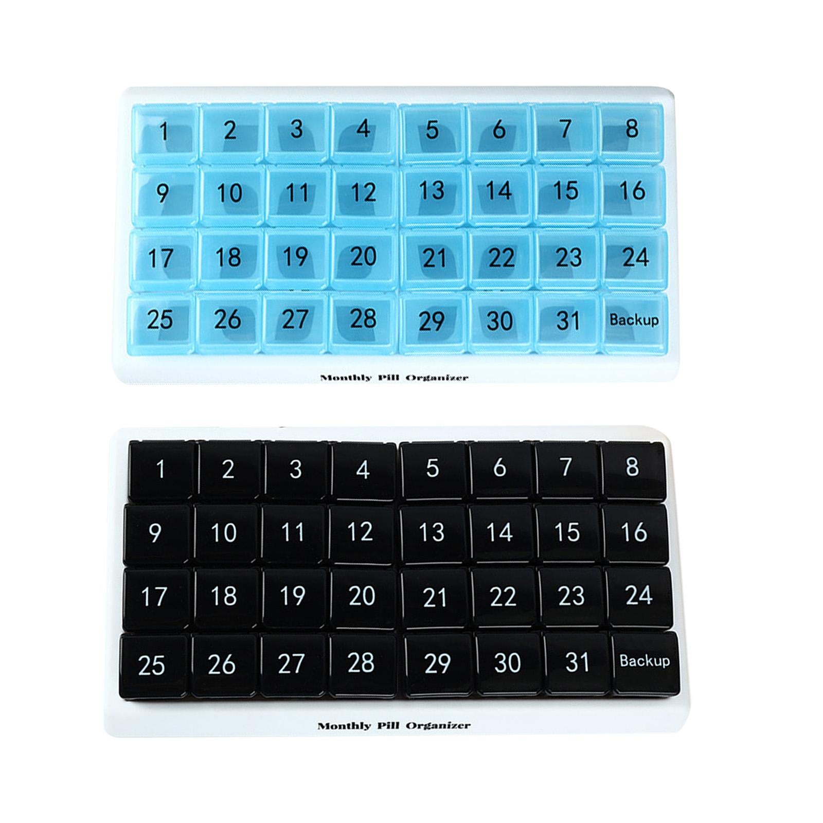 Monthly Pill Organizer 31 Day for Travel Supplements Vitamins Medications Blue