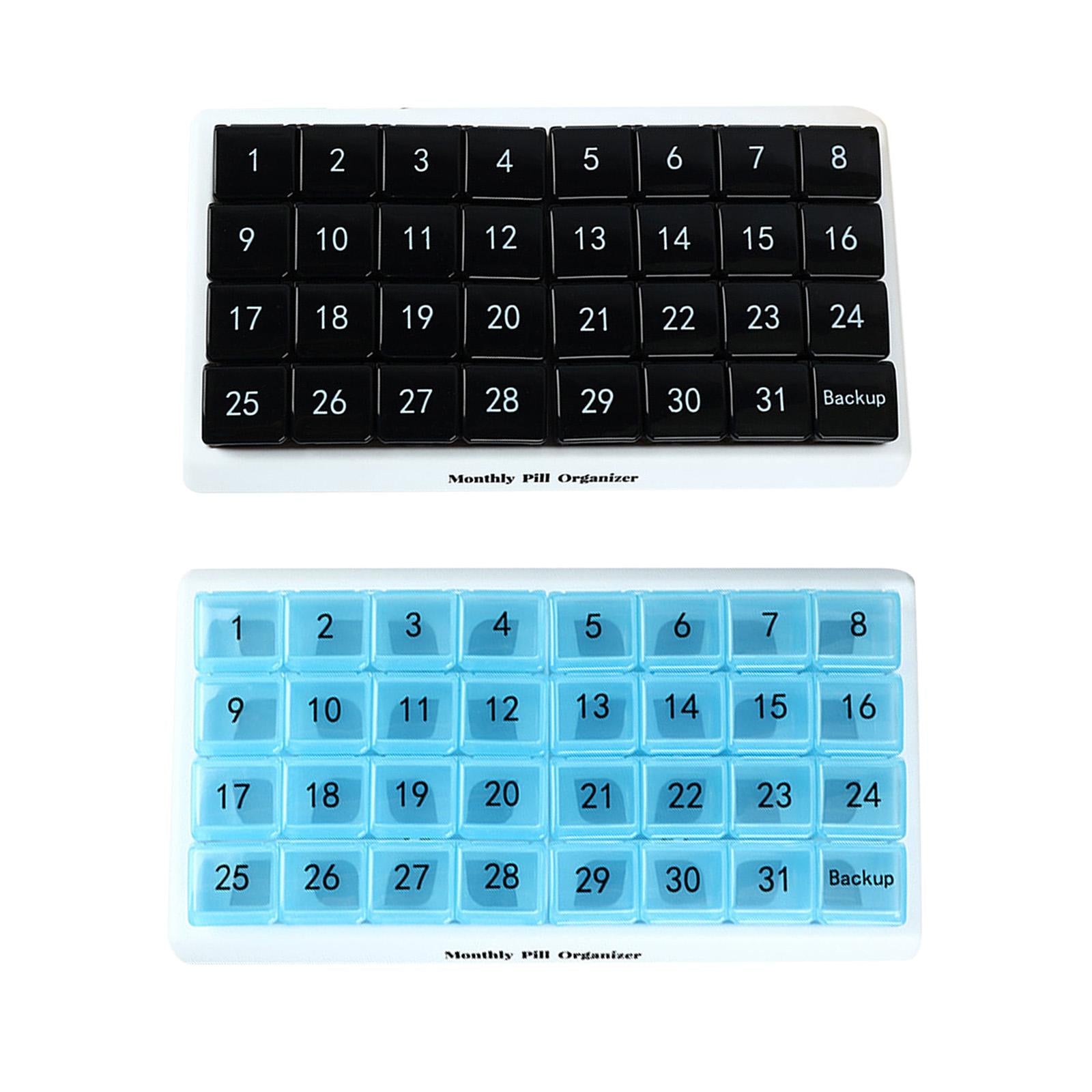 Monthly Pill Organizer 31 Day for Travel Supplements Vitamins Medications Blue