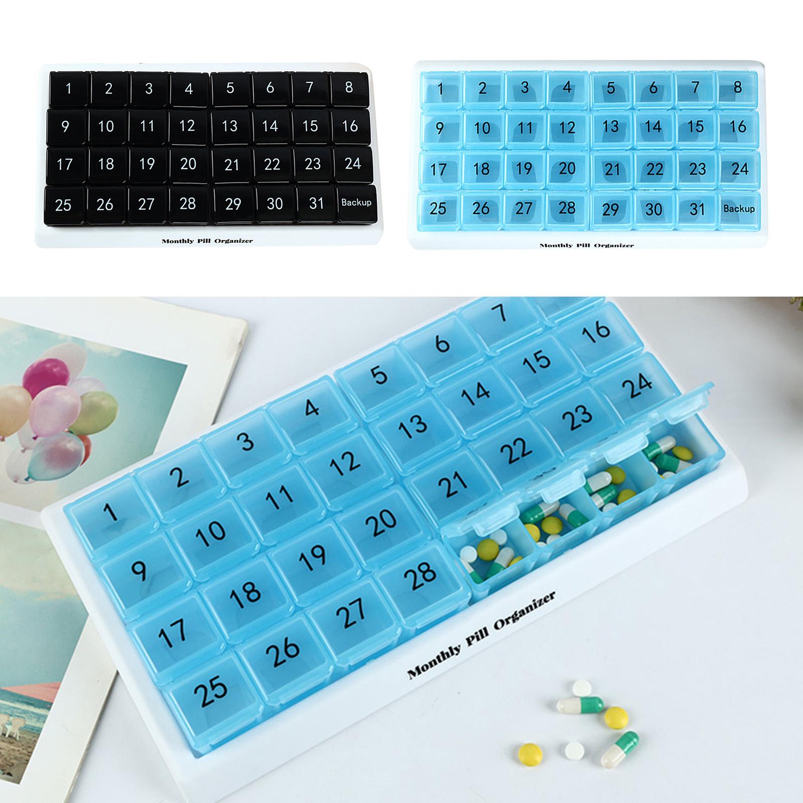 Monthly Pill Organizer 31 Day for Travel Supplements Vitamins Medications Blue