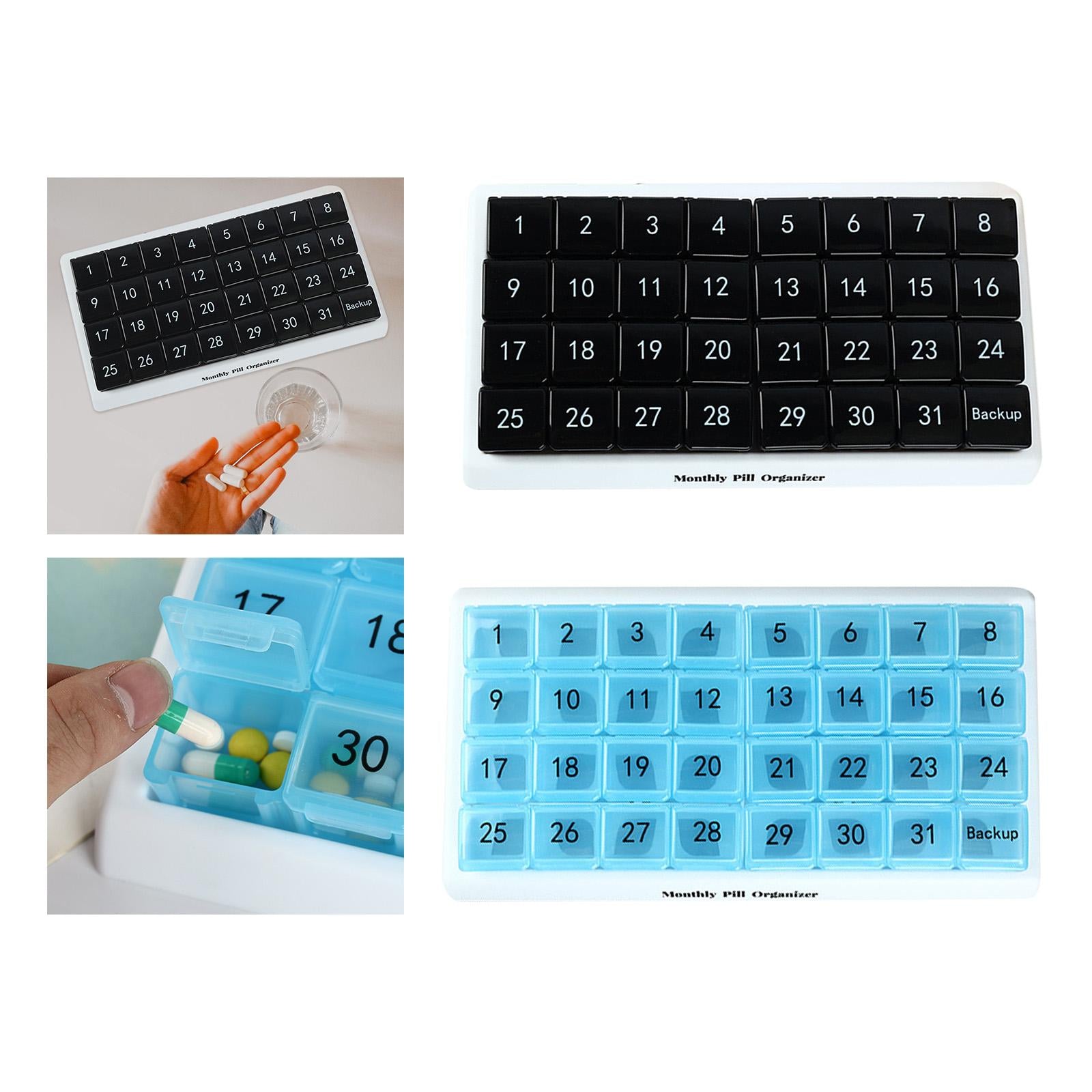 Monthly Pill Organizer 31 Day for Travel Supplements Vitamins Medications Blue