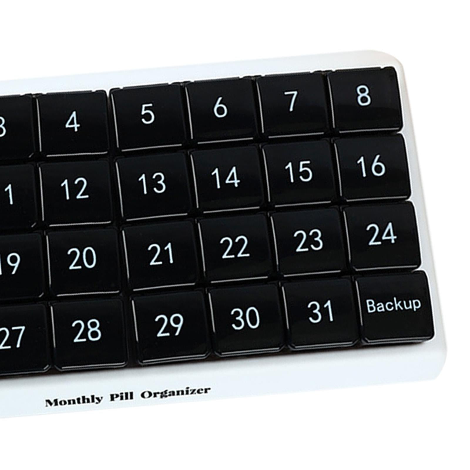 Monthly Pill Organizer 31 Day for Travel Supplements Vitamins Medications Black