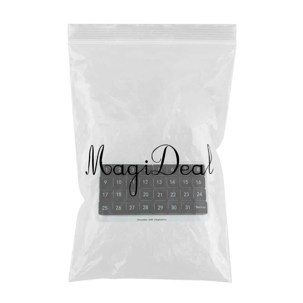Monthly Pill Organizer 31 Day for Travel Supplements Vitamins Medications Black