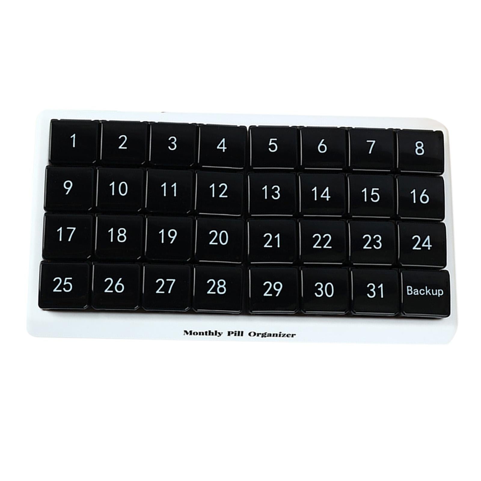 Monthly Pill Organizer 31 Day for Travel Supplements Vitamins Medications Black