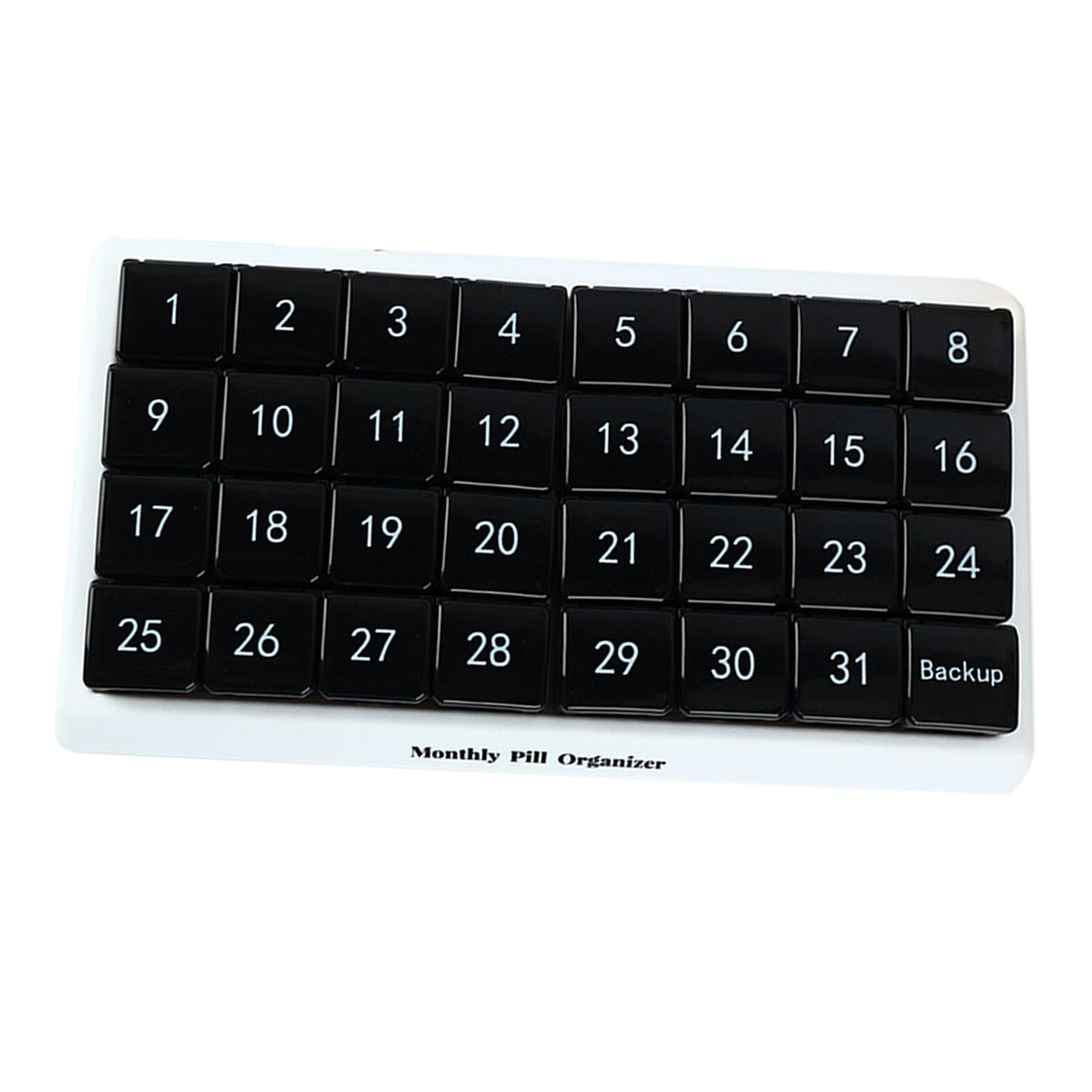 Monthly Pill Organizer 31 Day for Travel Supplements Vitamins Medications Black