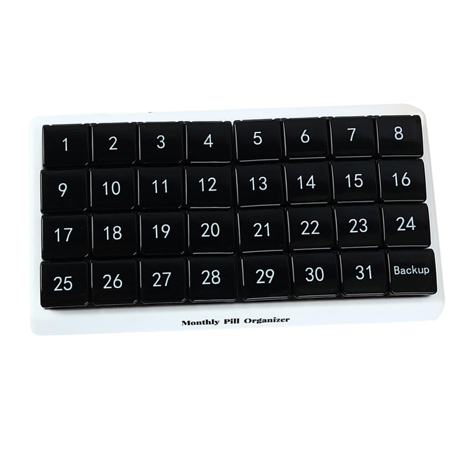Monthly Pill Organizer 31 Day for Travel Supplements Vitamins Medications Black