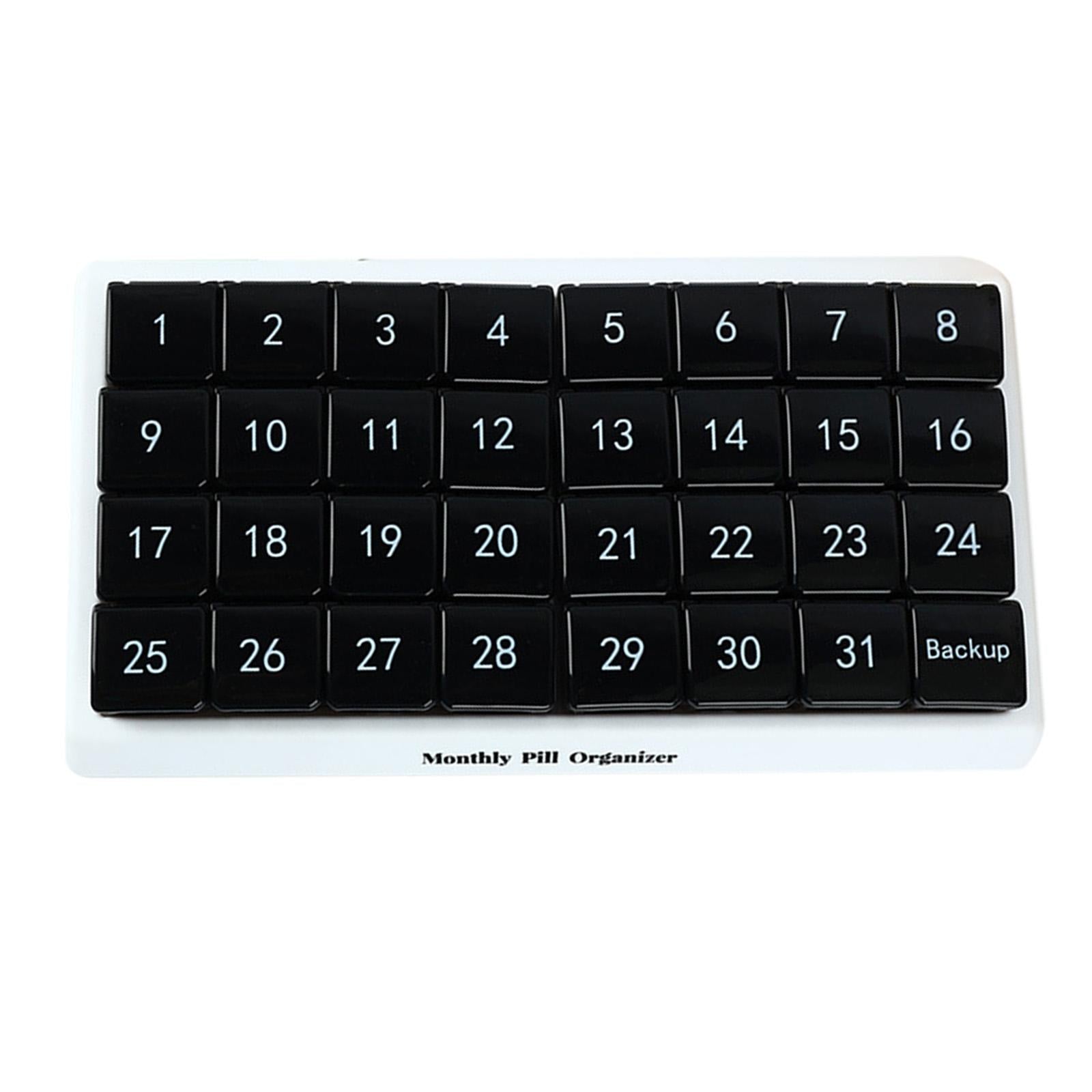 Monthly Pill Organizer 31 Day for Travel Supplements Vitamins Medications Black