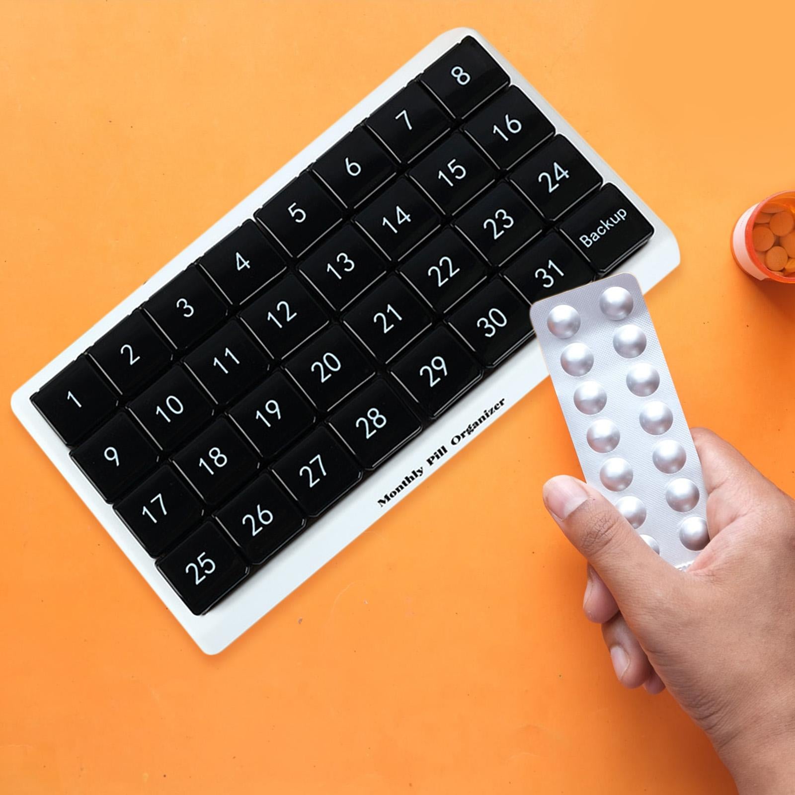 Monthly Pill Organizer 31 Day for Travel Supplements Vitamins Medications Black