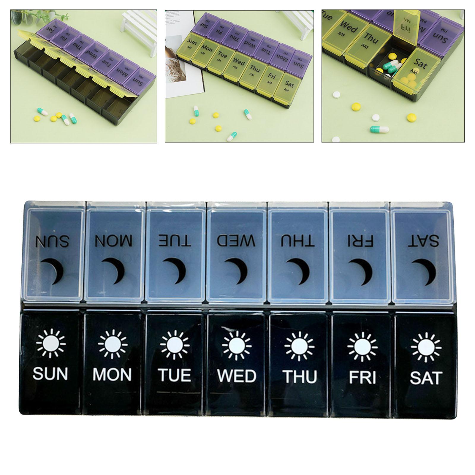Pill Organizer Pocket Case 2 Rows 7 Days 2 Times A Day for Camping Home White Black