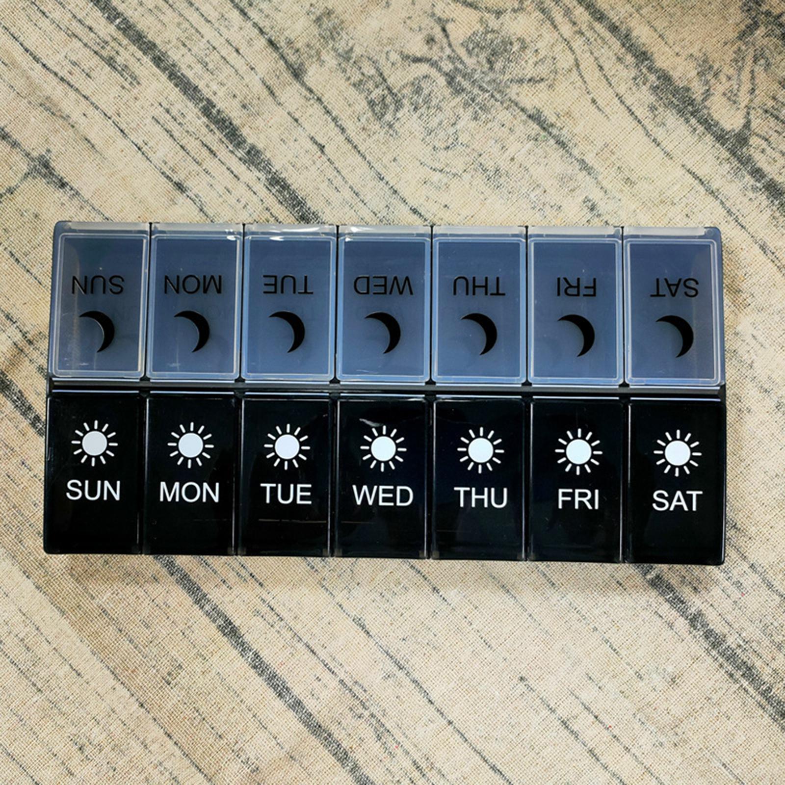 Pill Organizer Pocket Case 2 Rows 7 Days 2 Times A Day for Camping Home White Black