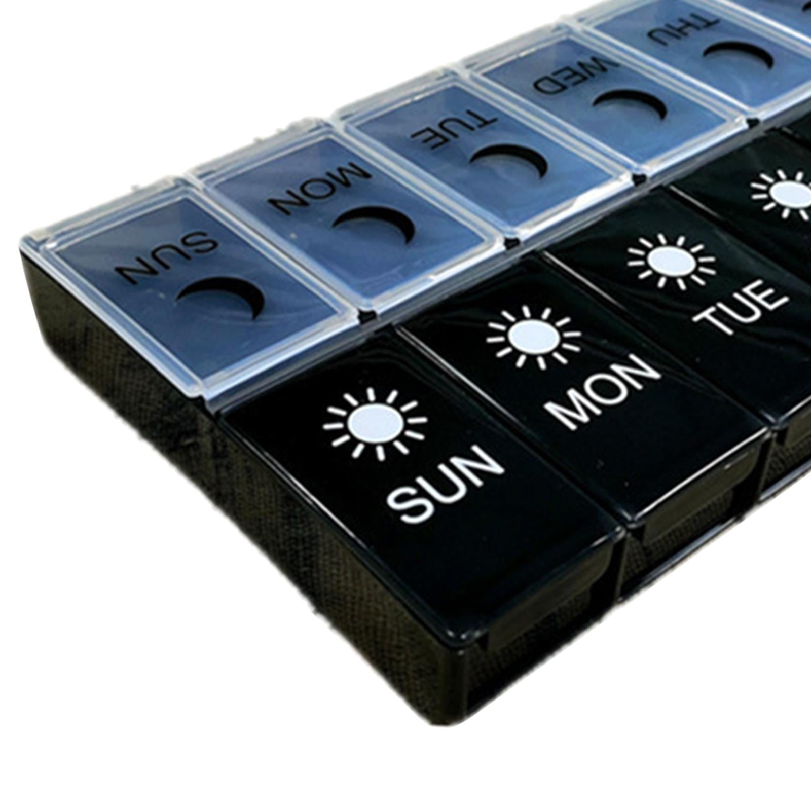 Pill Organizer Pocket Case 2 Rows 7 Days 2 Times A Day for Camping Home White Black