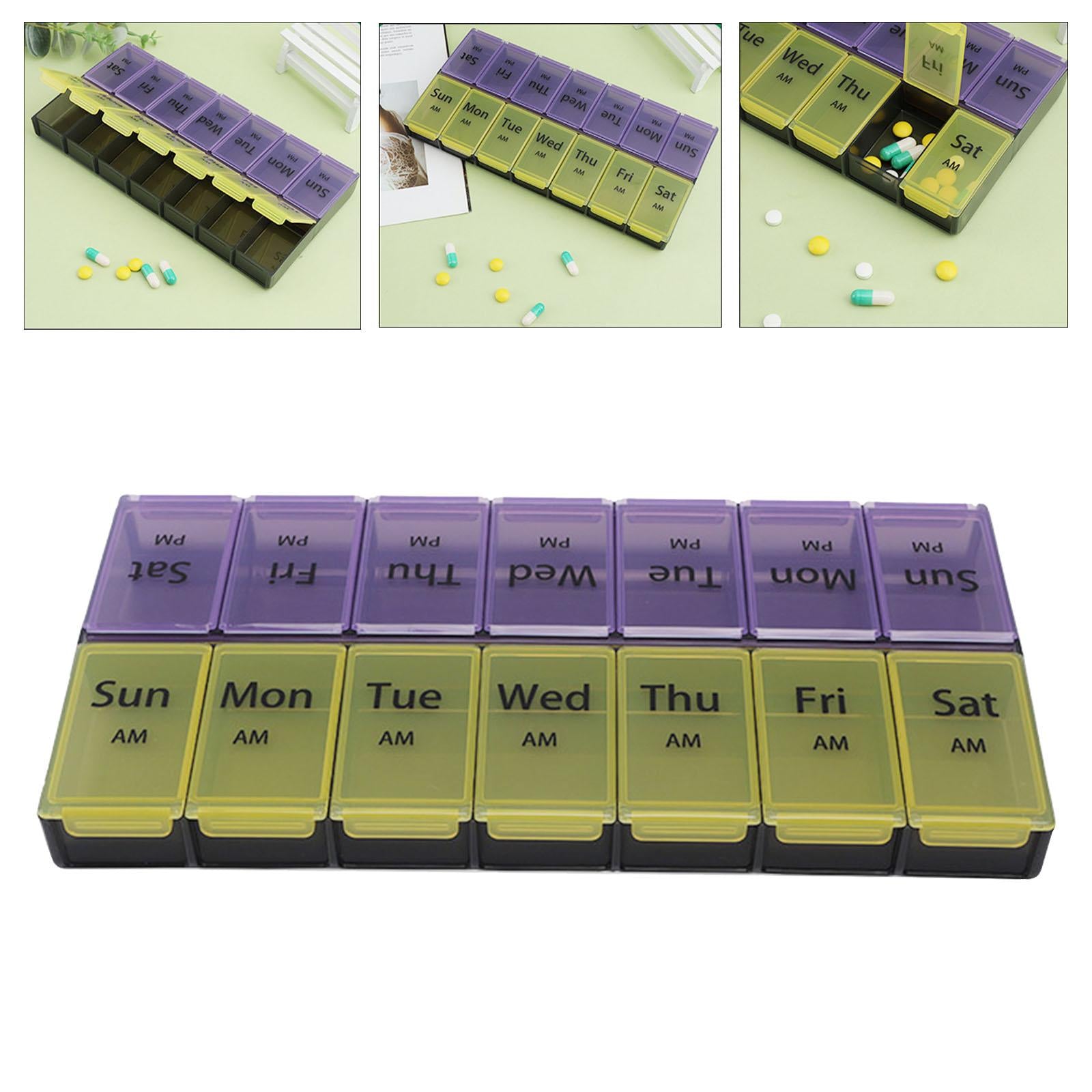 Pill Organizer Pocket Case 2 Rows 7 Days 2 Times A Day for Camping Home Yellow Purple