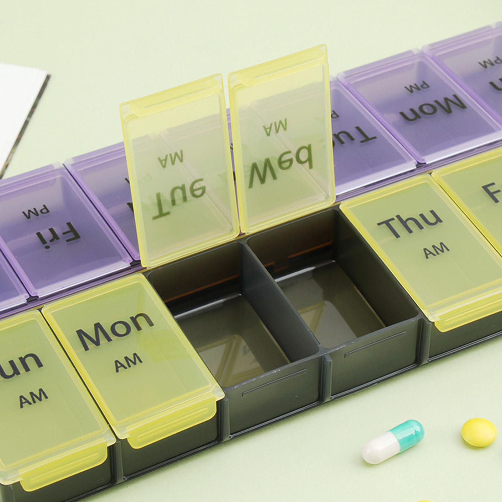 Pill Organizer Pocket Case 2 Rows 7 Days 2 Times A Day for Camping Home Yellow Purple