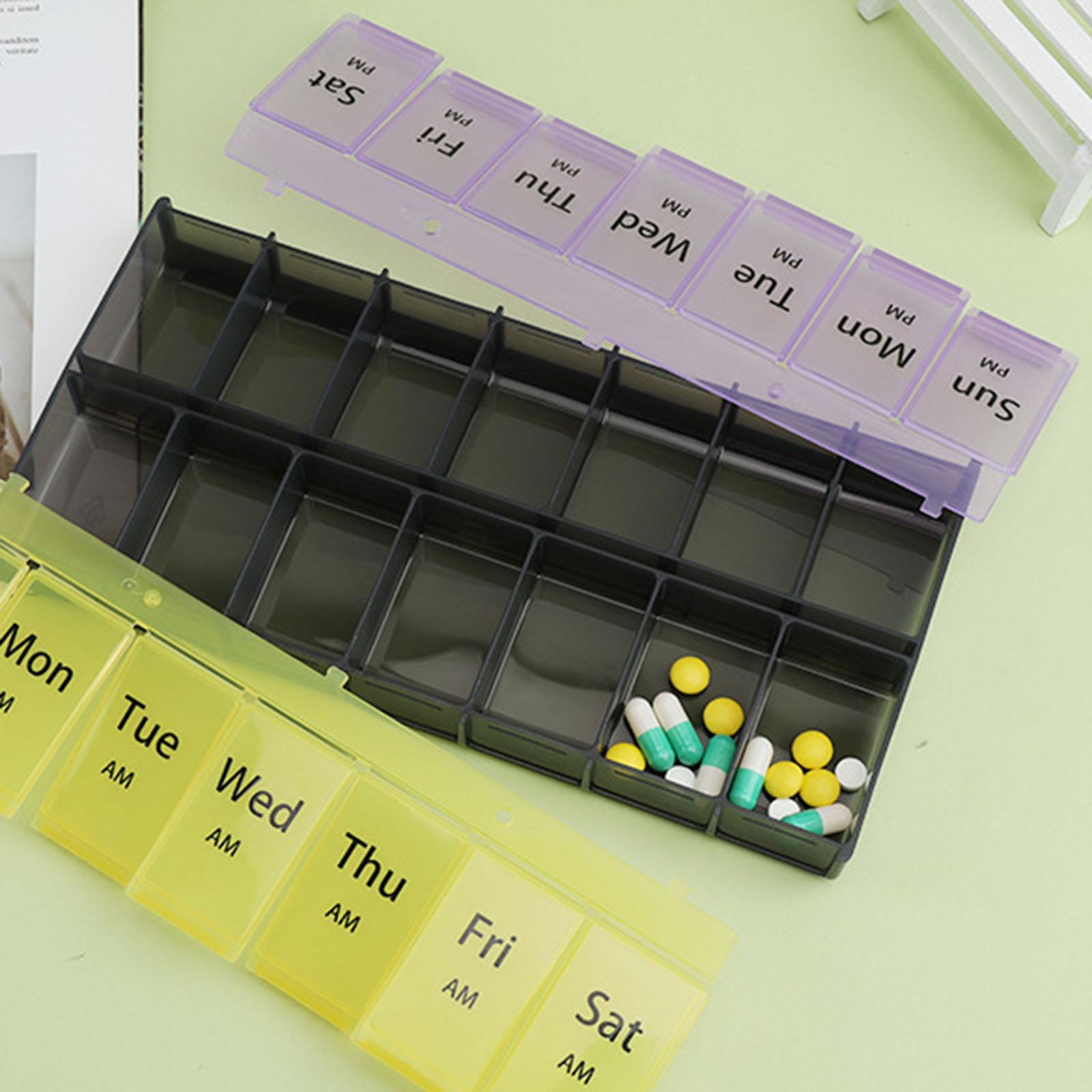 Pill Organizer Pocket Case 2 Rows 7 Days 2 Times A Day for Camping Home Yellow Purple