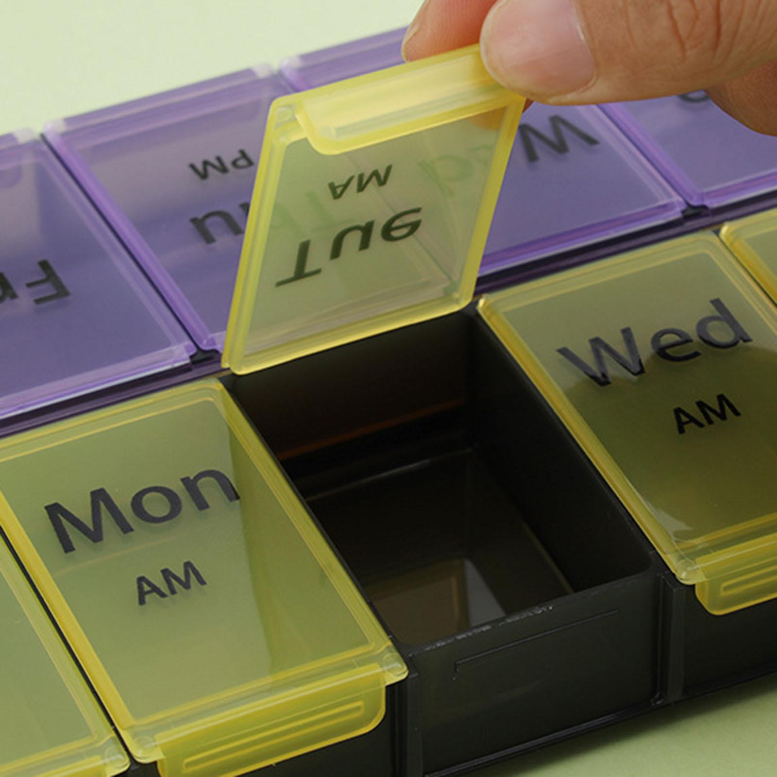 Pill Organizer Pocket Case 2 Rows 7 Days 2 Times A Day for Camping Home Yellow Purple