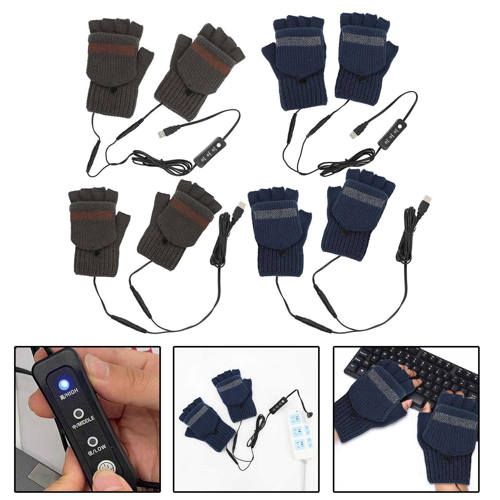 USB Heated Gloves for Winter blue Double side adjust temperature