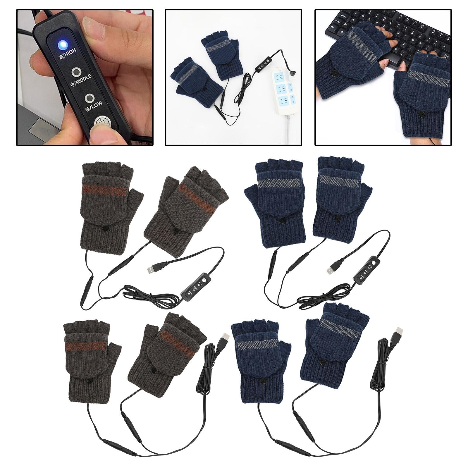 USB Heated Gloves for Winter blue Double side adjust temperature