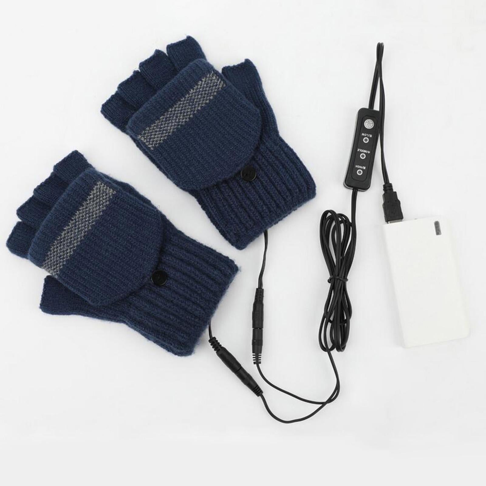 USB Heated Gloves for Winter blue Single side adjust temperature
