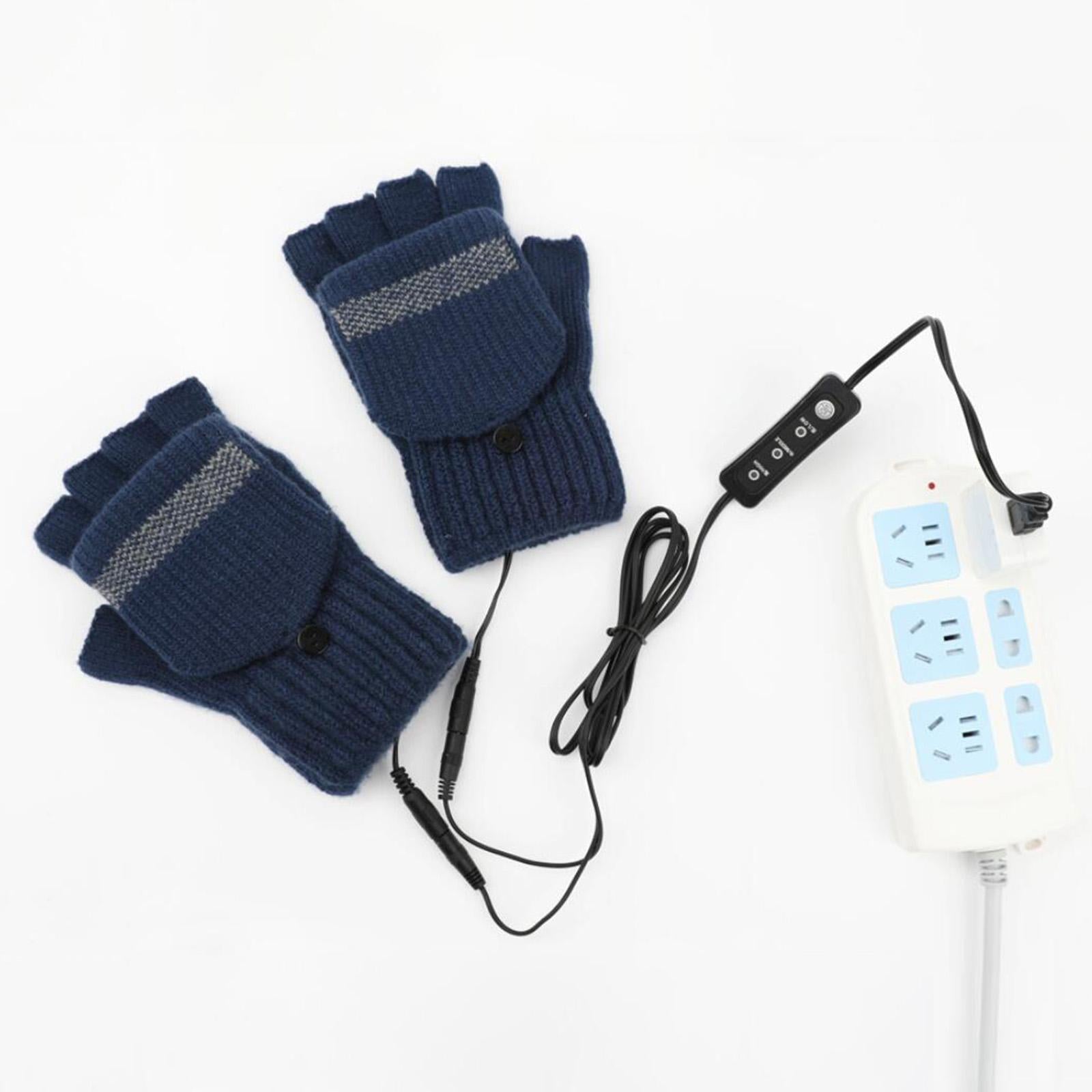 USB Heated Gloves for Winter blue Single side adjust temperature
