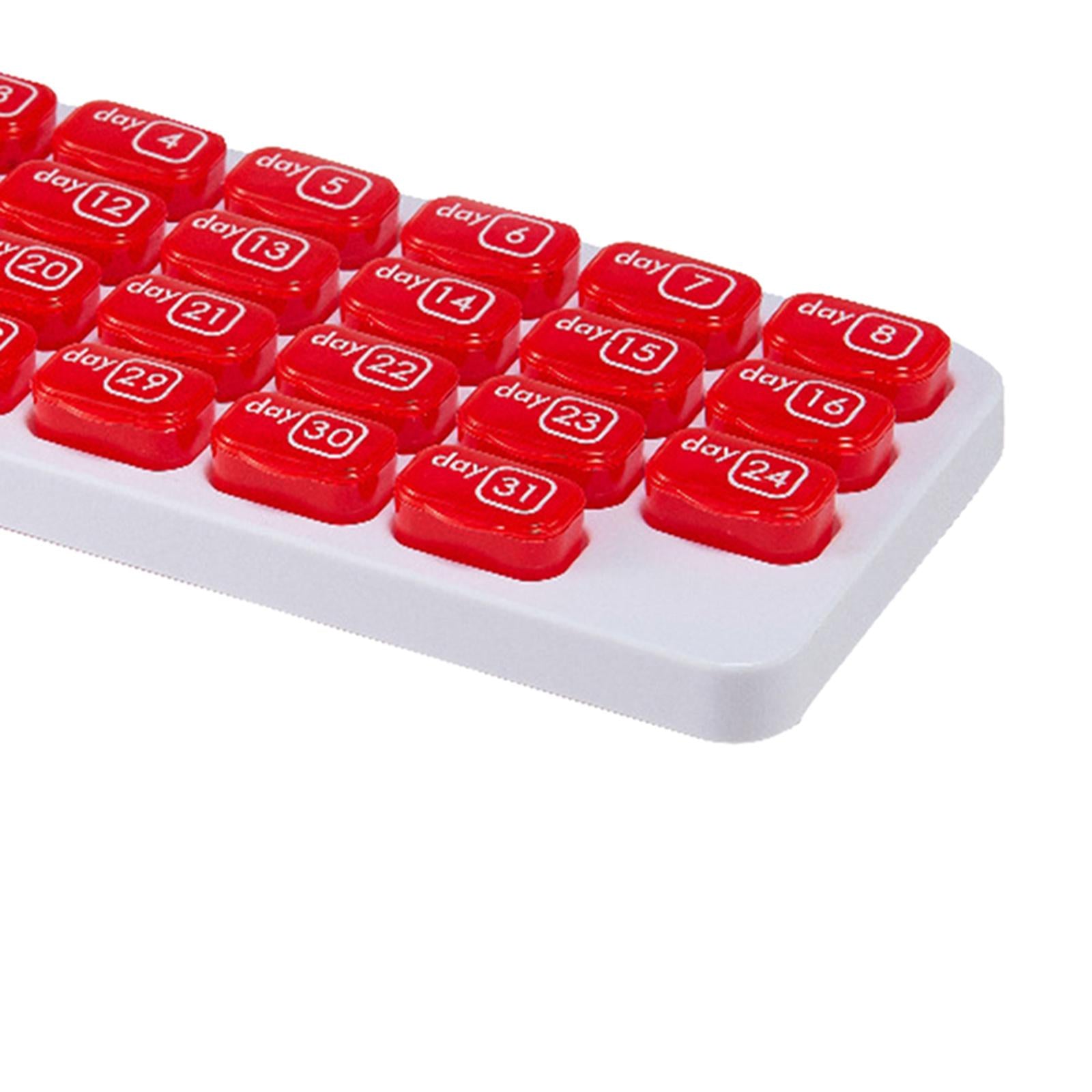 31-Grids Pill Box Monthly 31 Days 31 Compartments for Travel Capsule Elders Red