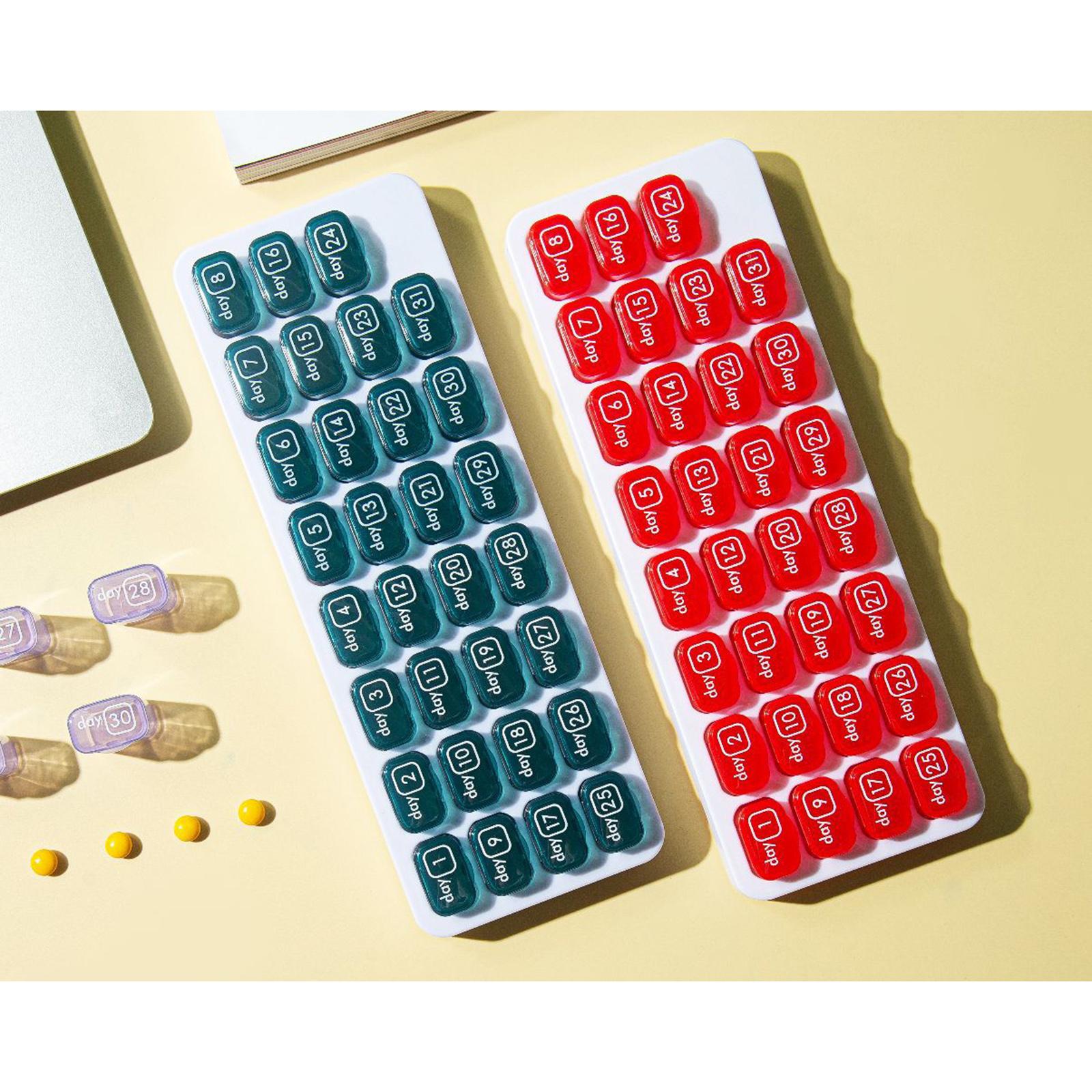 31-Grids Pill Box Monthly 31 Days 31 Compartments for Travel Capsule Elders Red