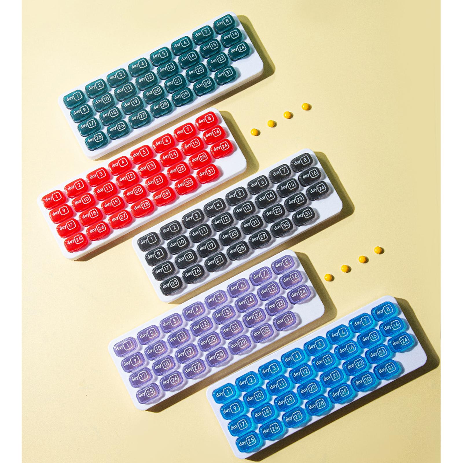31-Grids Pill Box Monthly 31 Days 31 Compartments for Travel Capsule Elders Red