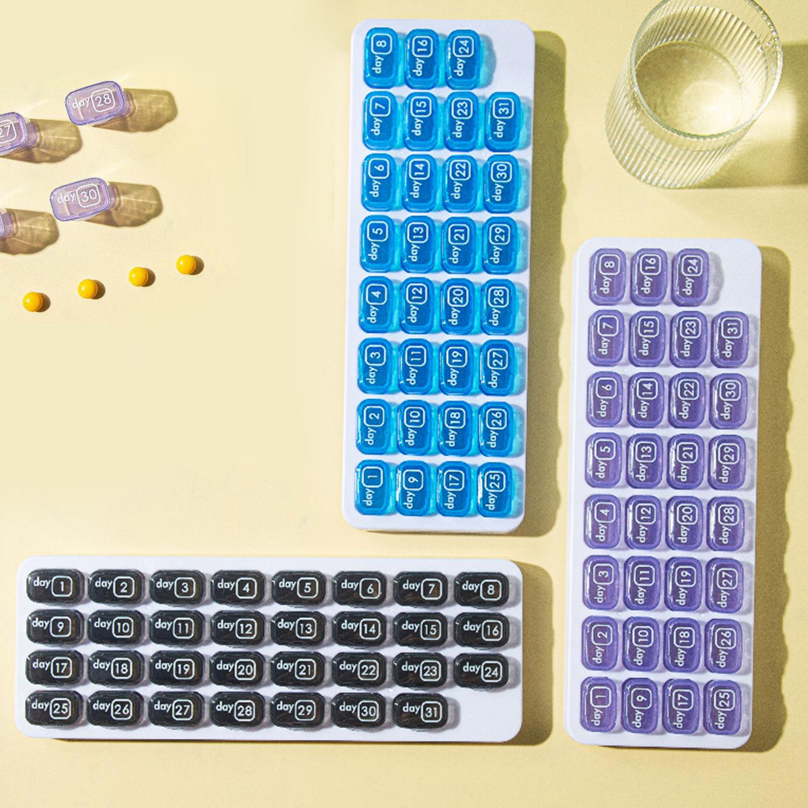 31-Grids Pill Box Monthly 31 Days 31 Compartments for Travel Capsule Elders Purple