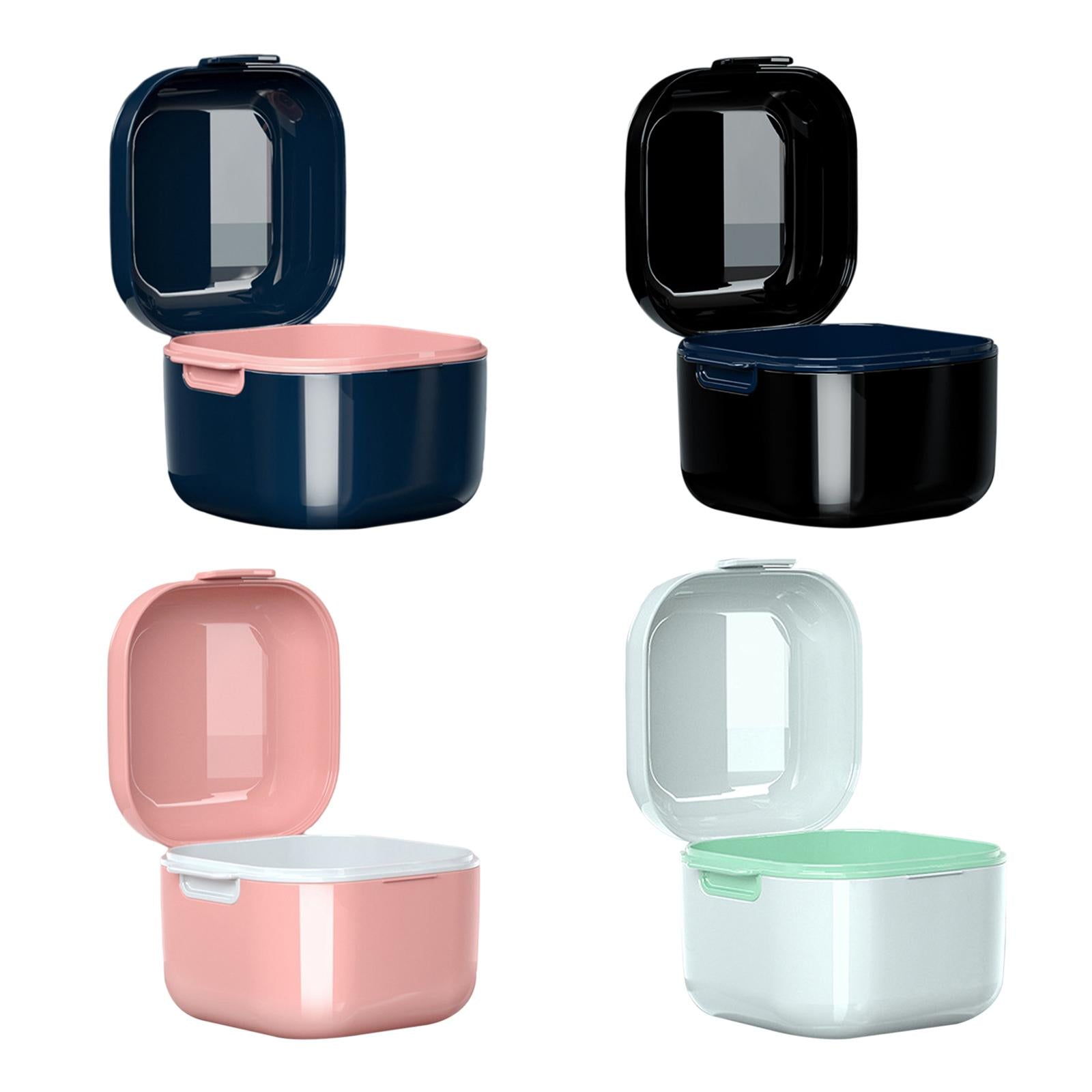 Denture Case w/ Strainer Basket Bath Cleaning Soaking for Night Guard Blue