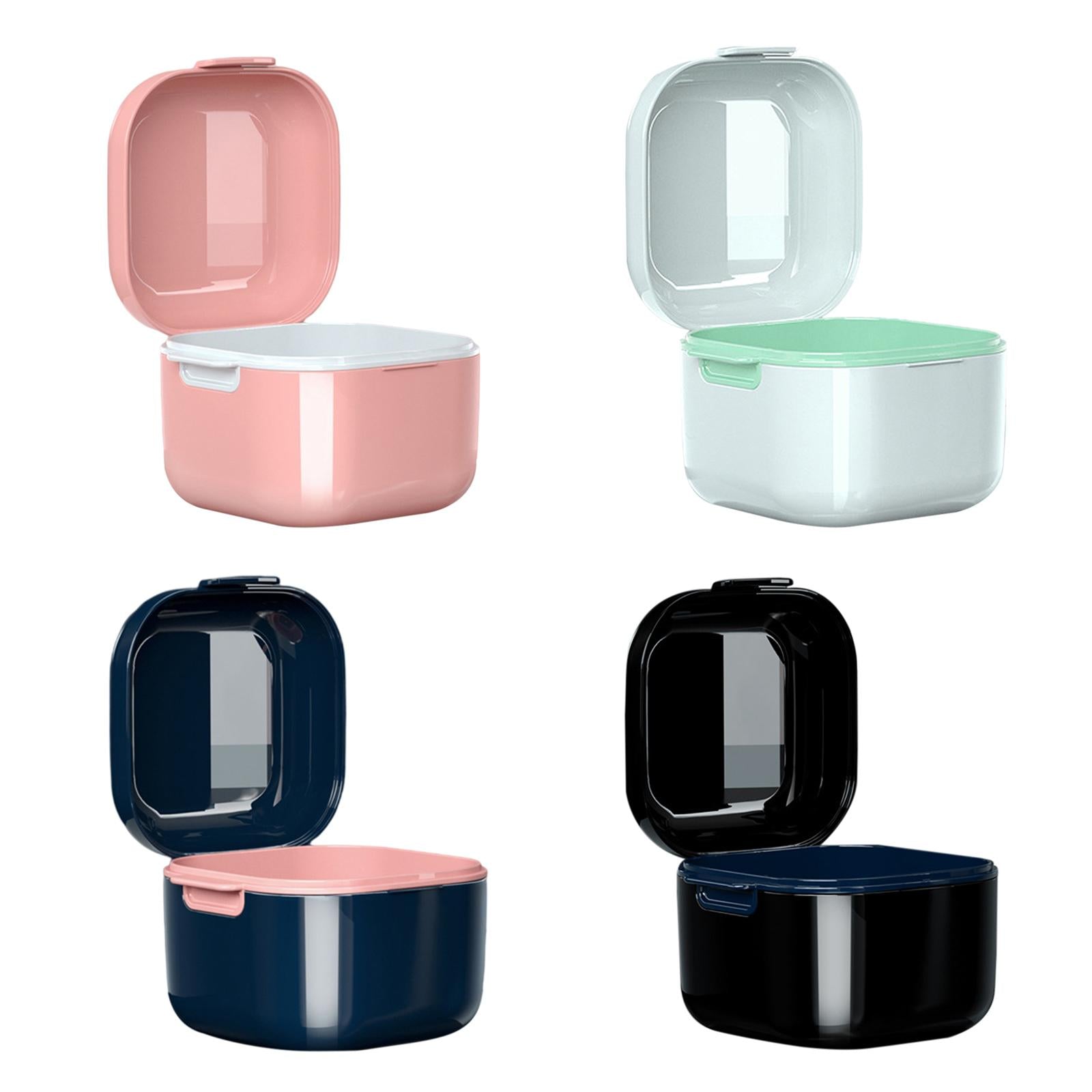 Denture Case w/ Strainer Basket Bath Cleaning Soaking for Night Guard Blue