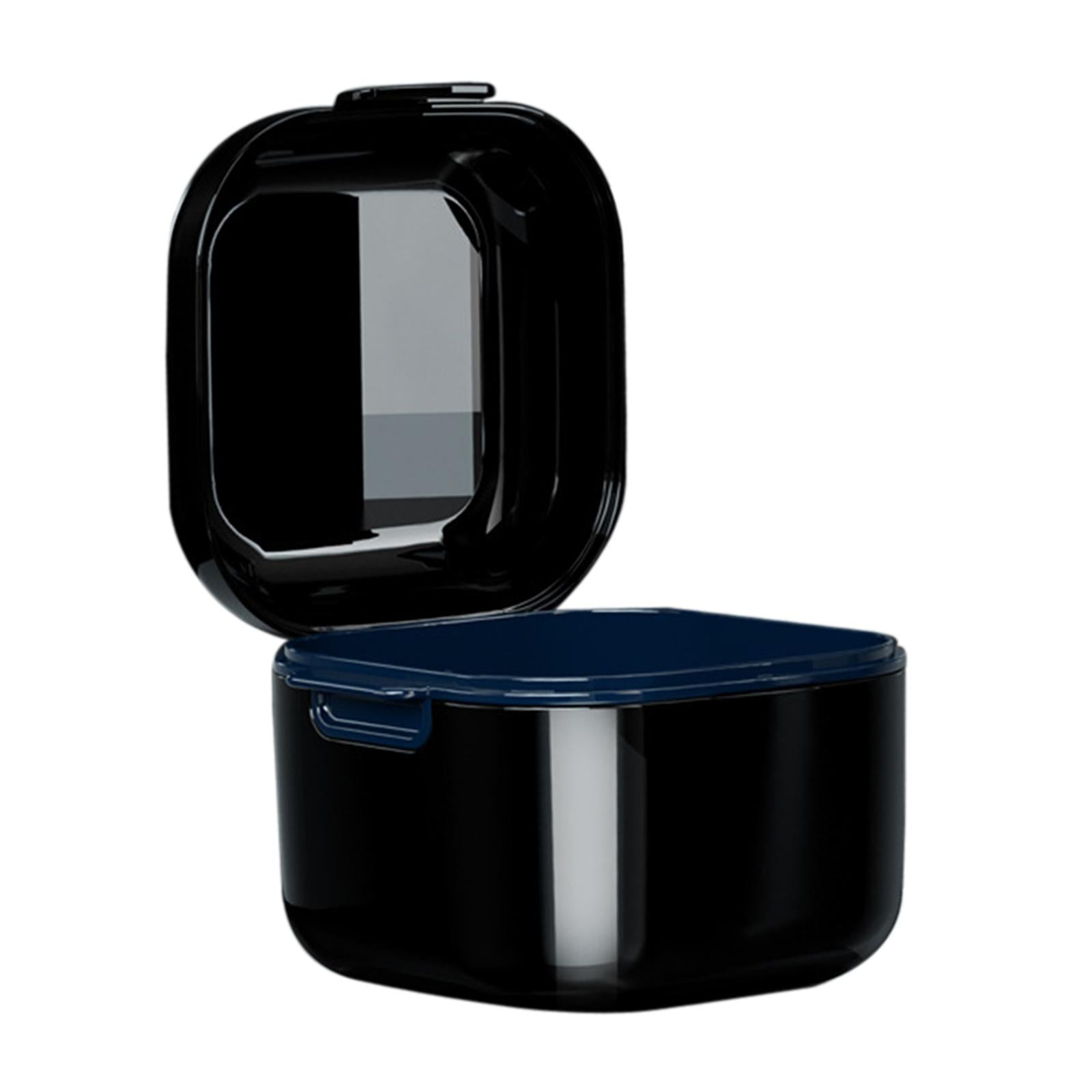 Denture Case w/ Strainer Basket Bath Cleaning Soaking for Night Guard Black