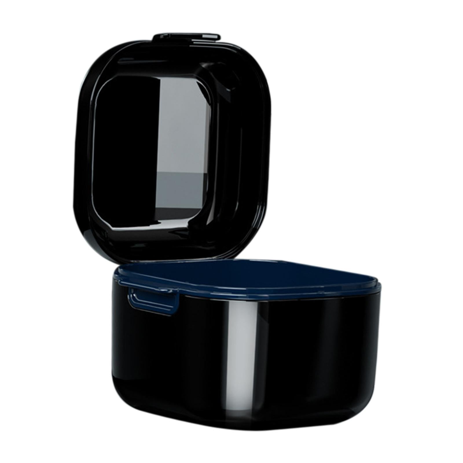 Denture Case w/ Strainer Basket Bath Cleaning Soaking for Night Guard Black